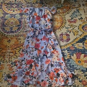 Vince Camuto Floral High Low Dress - Blue and Orange